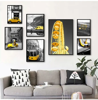 מודרני פוסטרים, הדפסת בלון צהוב נוף מכונית צהובה אמנות קיר תמונות עבור הסלון קישוט הבית