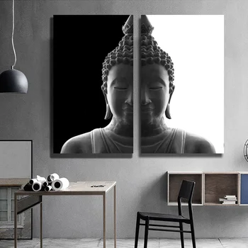 Decoracion Hogar אמנות מודרנית קיר בודהה ראש בד פוסטר שחור לבן תמונות עבור הסלון פוסטרים הדפסים ממוסגרים תמונות