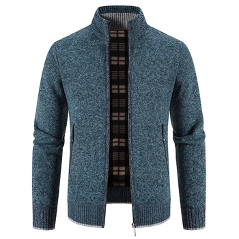 2023 חדש לגברים סוודר מעילים אופנה קרדיגן סרוג Slim Fit לעמוד צווארון חמים מעילי מקסימום