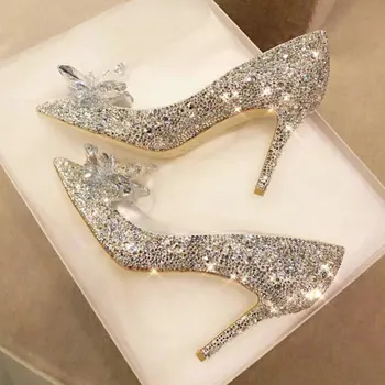 2023 הנסיכה החדשה קריסטל נעליים רדוד הפה ריינסטון רצועות צרפתית עקבים גבוהים שמלת כלה נעלי נשים, מסיבת משאבות