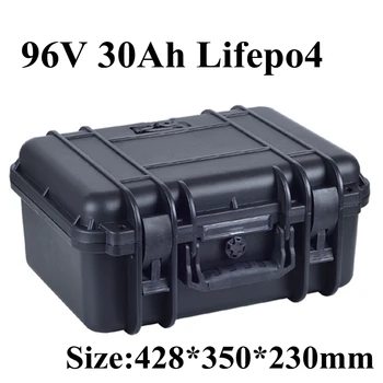 96V 30Ah סוללת LiFepo4-pack עם מקרה עמיד למים עבור אנרגיה סולארית, אחסון אופנוע חשמלי קטנוע תלת אופן EV+5A מטען