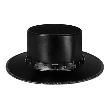 Steampunk מגיפה הרופא כובע עור PU שחור שטוח המגבעת עבור ליל כל הקדושים קוספליי