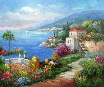 יפה של הים התיכון ציור עבור מלון קישוט קיר אמנות ציור שמן Canvas עץ דקל גדל לא ממוסגר באיכות גבוהה