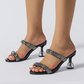 נשים עקבים סנדלים נעלי כלה מסיבות נשים, מסיבת נעלי ריינסטון עקבים גבוהים נשים קיץ נעלי גודל גדול 43