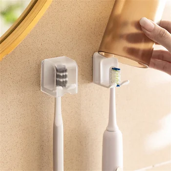 קיר רכוב דביק מחזיק מברשת שיניים עם מכסה Dustproof מברשת שיניים חשמלית מתלה לשירותים בבית ארגונית על מברשת השיניים