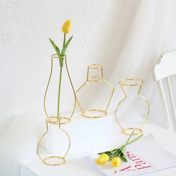 חוט זהב אגרטל מלאכותי פרחים מיובשים סידור פרחים ברזל אמנות מתכת פרח אביזרים יצירתיים קישוטים עיצוב הבית