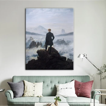 הנודד מעל ים הערפל בד הציור המפורסם אמנות פוסטרים, הדפסים Cuadros אמנות קיר תמונות עבור הסלון לעיצוב הבית