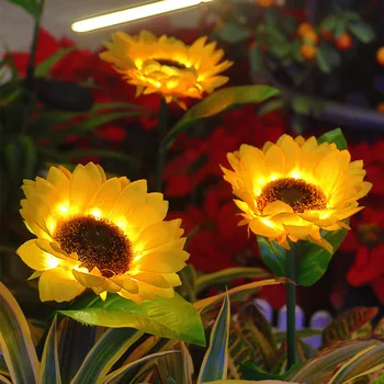 LED סולארית חמניות אורות הקרקע המנורה IP65 עמיד למים השמש פרחים נתיב אור שמש חמניות בחוץ גינת דשא אור