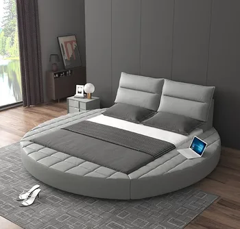 איטלקי מינימליסטי עור המיטה מודרני מינימליסטי חדר השינה הראשי מיטה זוגית רצפה מרופדים מיטת הכלולות