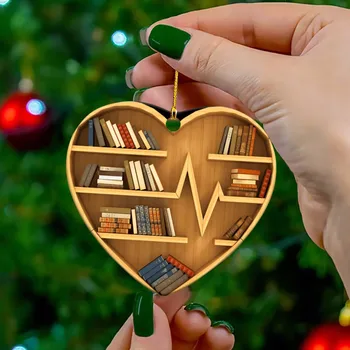 אוהבי ספרים בצורת לב מדף הספרים תליון אקריליק מלאכה קריסטלים תלויים קישוט חדר חג המולד הזקן קישוטי רכב תפאורה