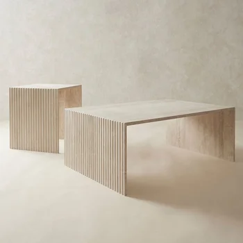 עיצוב מודרני בסלון גובה נמוך מרובע מלבן אבן טרוורטין קפה שולחן משיש טבעי הסיטוניים התאמה אישית