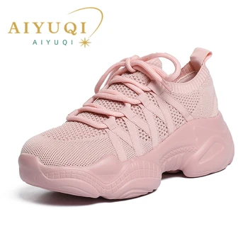 AIYUQI נעלי ספורט הנשי 2023 חדש גודל גדול שרוכים גבירותיי נעלי ספורט לנשימה רשת השטח מזדמנים נשים נעלי ספורט 41-43