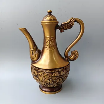 בציר נחושת תה קנקן עתיק חיקוי צהוב Copperkung פו Teaset קישוט קישוט הבית באביזרים הסלון