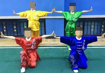 יוניסקס מבוגר&ילדים וושו חליפות קונג פו בגדים רקומים הדרקון changquan אומנויות מדים כחול/ירוק/צהוב/אדום