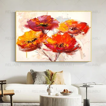 פרח נורדי פוסטר אמנות קיר תמונות עבור הסלון הדפסי בד לעיצוב הבית המודרני, בציור פוסטרים פרח צבעוני תמונות