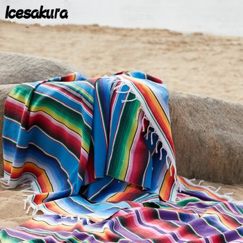 מקסיקנית קשת שמיכה בסגנון אמריקאי המפה קשת שולחן רץ מחצלת חוף עם ציצית שמיכה קישוט הבית