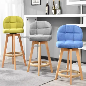עץ מלא המסתובב בר כסאות בסגנון אירופאי פשוט גבוהה כסא בר המלון ריהוט למטבח יצירתי מסעדה בר כיסאות