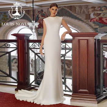 לואיס NOVIAS בתולת ים שמלת חתונה איכות גבוהה 2023 O-צוואר בלי שרוולים פנינים ללא משענת לגזור את שמלת החתונה Vestidos דה נוביה