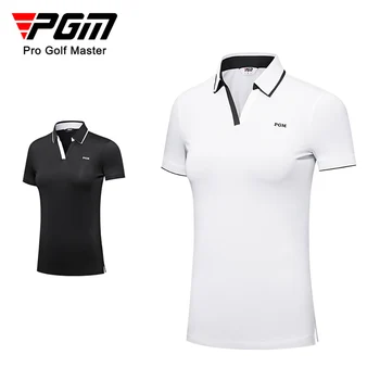 PGM גולף נשים שרוול קצר חולצות קיץ ספורט החולצה שסף שולי V-צוואר עיצוב גמישות יבש מהירה גולף ביגוד נשים YF553