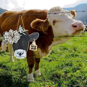 Cowhead ברוכים הבאים מוצרי חלב שלט תלוי תליון עץ חוות דקורטיביים לתלות שלט קישוט לשימוש חוזר הביתה עיצוב חיצוני מקורה
