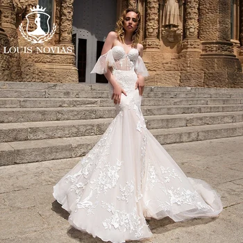 לואיס NOVIAS בתולת ים שמלת החתונה 2023 מתוקה נצנצים הזיקוקים שרוול שקוף למחצה חצוצרה שמלת החתונה Vestidos דה נוביה