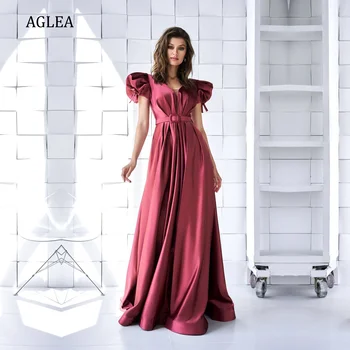AGLEA שמלות ערב רשמית אירוע אלגנטי מסיבה לנשים נשף קומת אורך עטוף סאש V-צוואר קו A-האימפריה