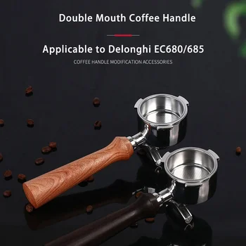 51mm אספרסו מכונת קפה להתמודד על Delonghi EC680/685 נירוסטה כפול הפה ידית עץ קפה מכשירי חשמל סיטונאי