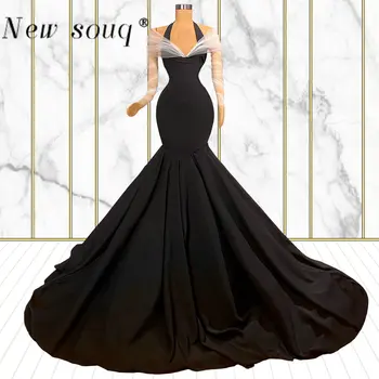 אלגנטי שחור לבן שמלות ערב 2022 מחוץ כתף שרוול ארוך בת ים רשמי שמלת נשים, מסיבת חתונה שמלות לנשף