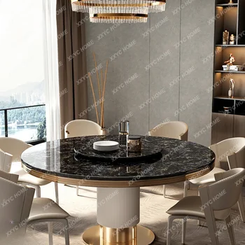אור יוקרה טבעי יוקרה אבן עגול שולחן אוכל כסא מכלול אזור הפטיפון מינימליסטי השיש שולחן האוכל Househol