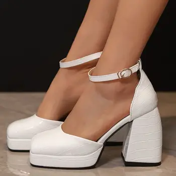 אלגנטי פלטפורמת עקבים גבוהים משאבות אישה נעלי גודל גדול לבן צהוב נשים עקבים חשפנית מסיבת חתונה נעלי גודל גדול 50